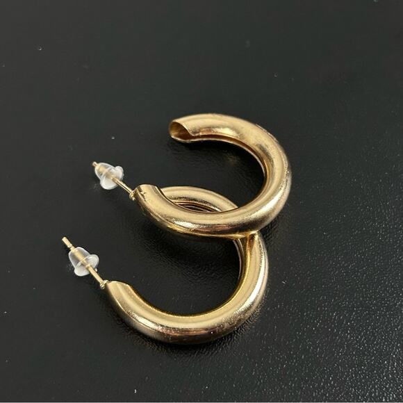 Golden Semi Hoop Earrings S2, New! - Picture 2 of 4